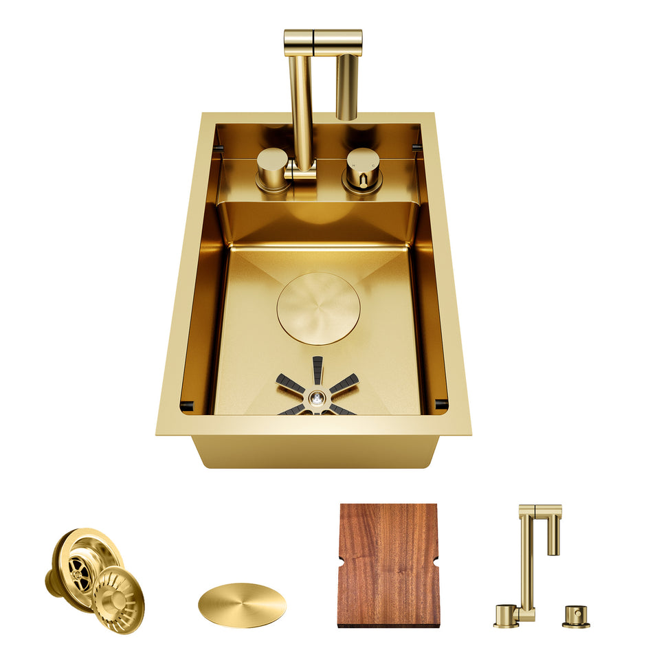 TORVA 12 x 17 x 7 Inch Gold RV Sink with Foldable Faucet