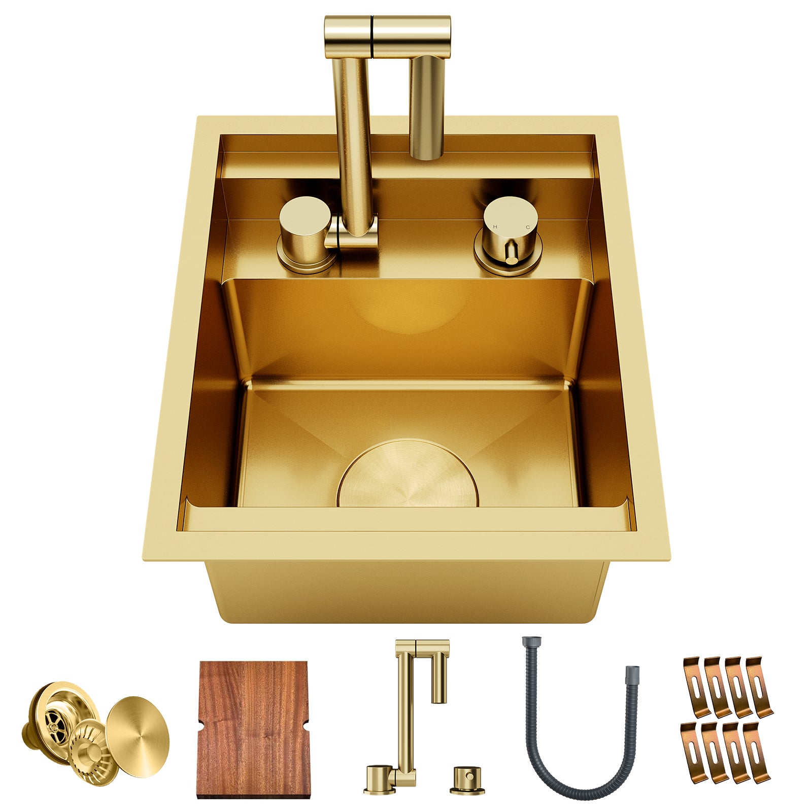 TORVA 13 x 15 x 9 Inch Gold RV Sink with Foldable Faucet