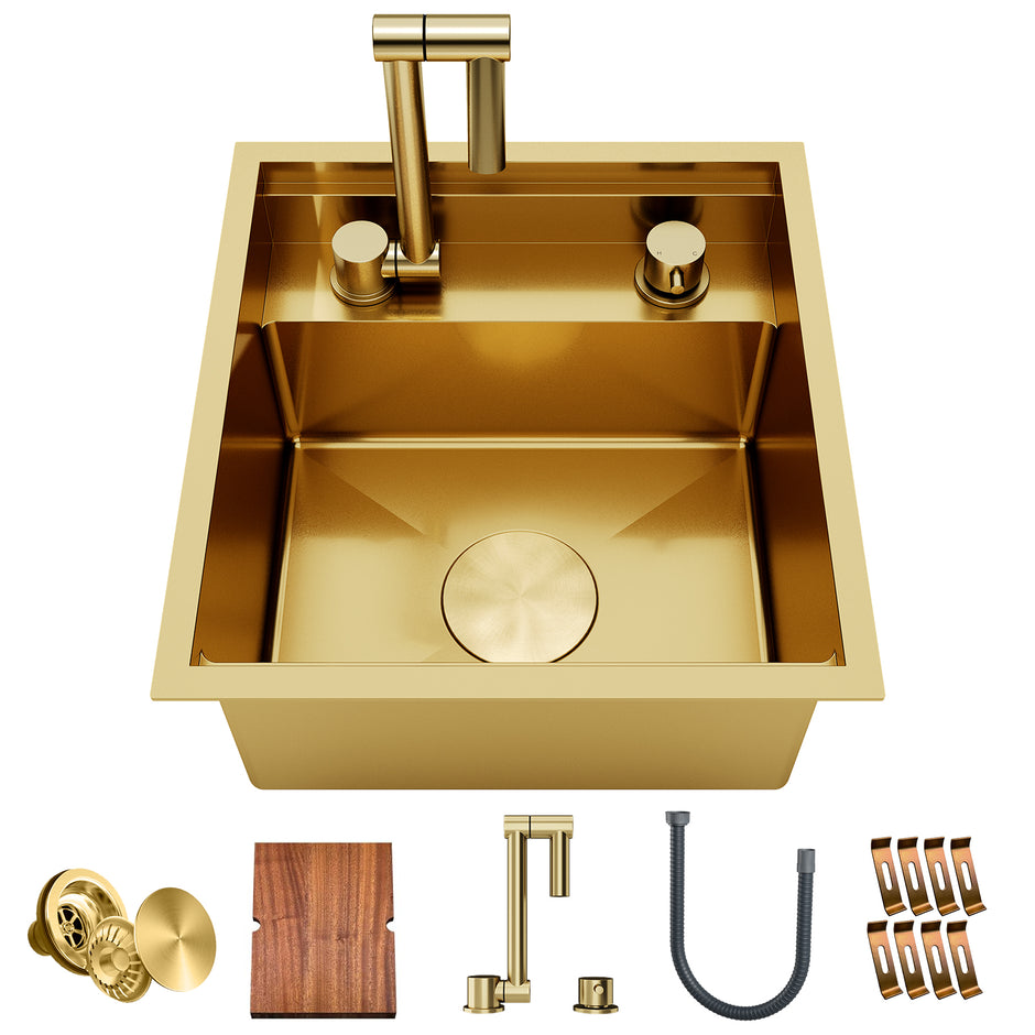TORVA RV1617R9LGC-ME Champagne Gold RV sink with foldable faucet — front view