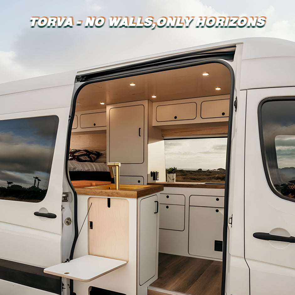 TORVA 16 x 17 x 9 Inch Gold RV Sink with Foldable Faucet