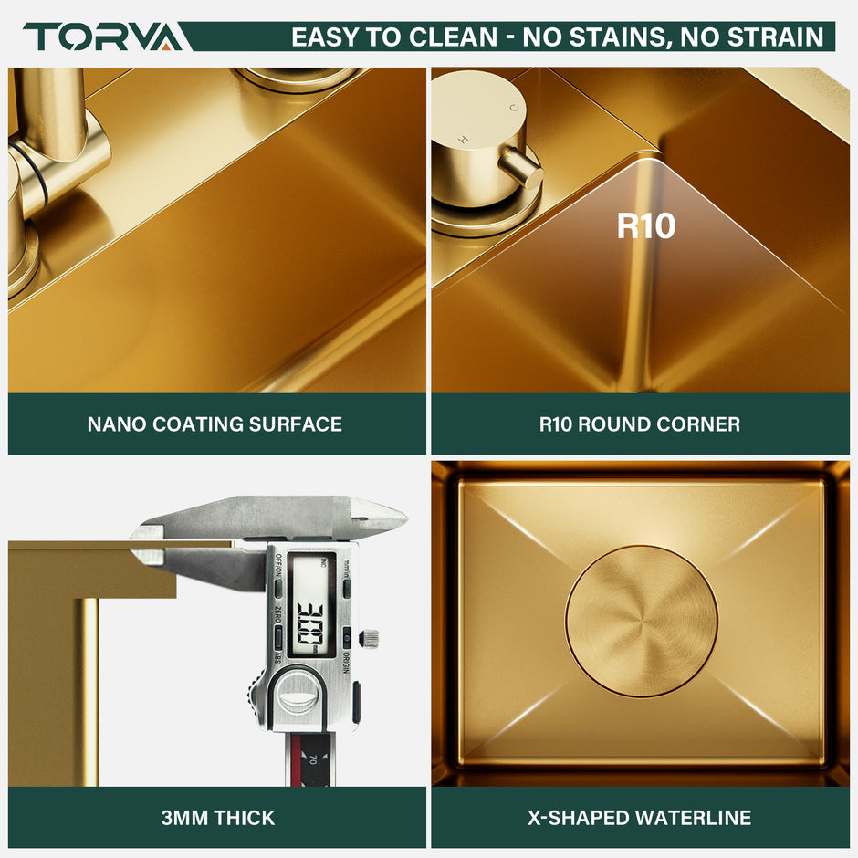 TORVA 16 x 17 x 9 Inch Gold RV Sink with Foldable Faucet