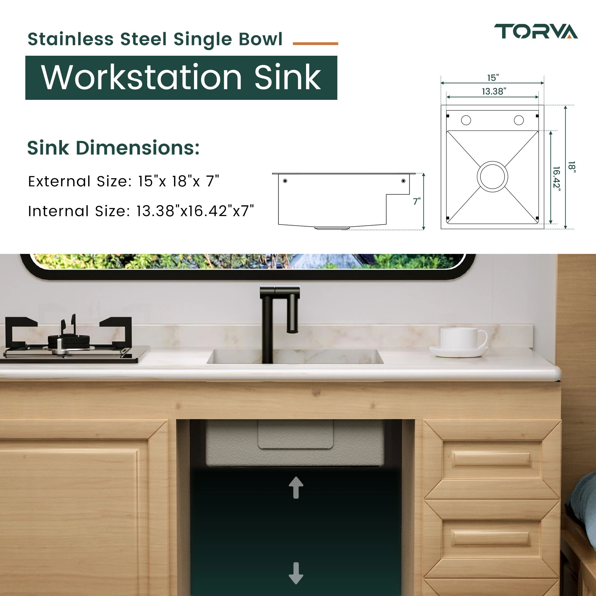 TORVA 15 x 18 x 7" RV Sink with Foldable Faucet
