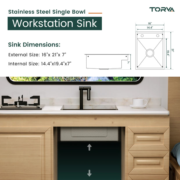TORVA 16 x 21 x 7" RV Sink with Foldable Faucet