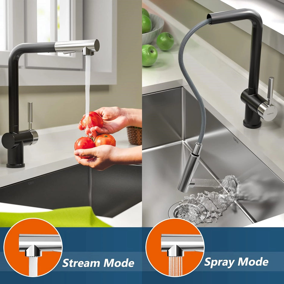 Torva Single Handle Pull-Down RV Kitchen Faucet – Black Stainless Steel