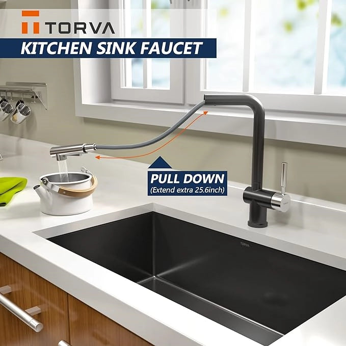 Torva Single Handle Pull-Down RV Kitchen Faucet – Black Stainless Steel