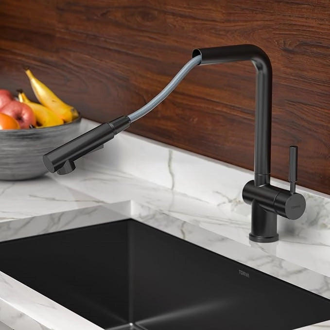 TORVA Single Handle Pull-Down Kitchen Faucet - All Black