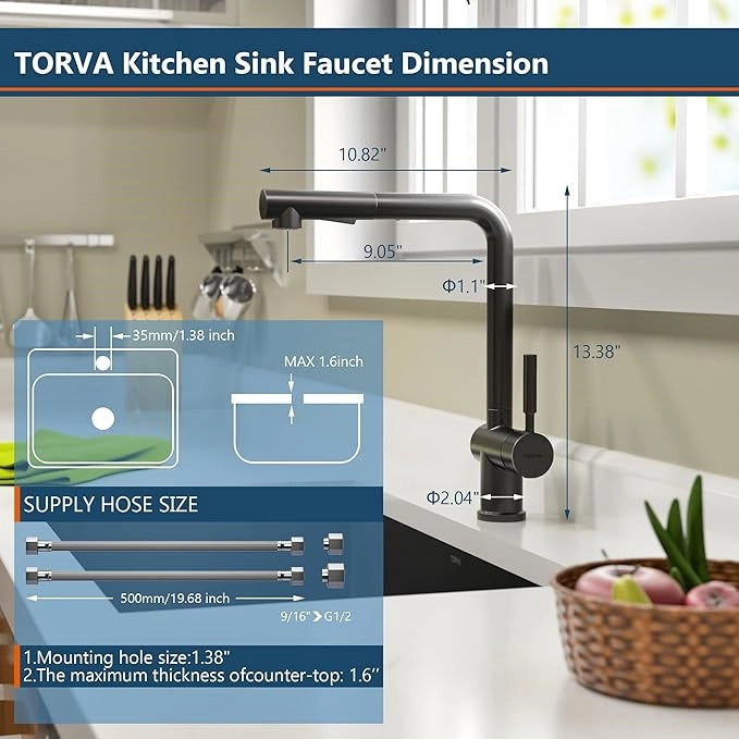 TORVA Single Handle Pull-Down Kitchen Faucet - All Black