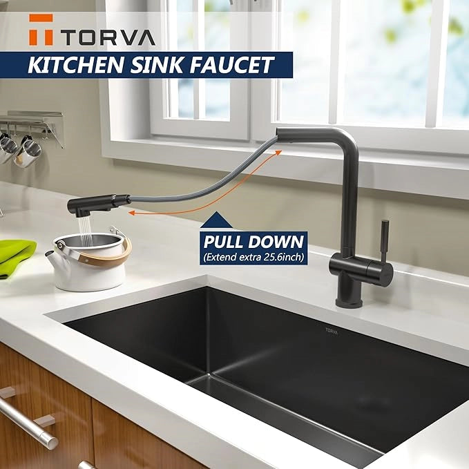 TORVA Single Handle Pull-Down Kitchen Faucet - All Black