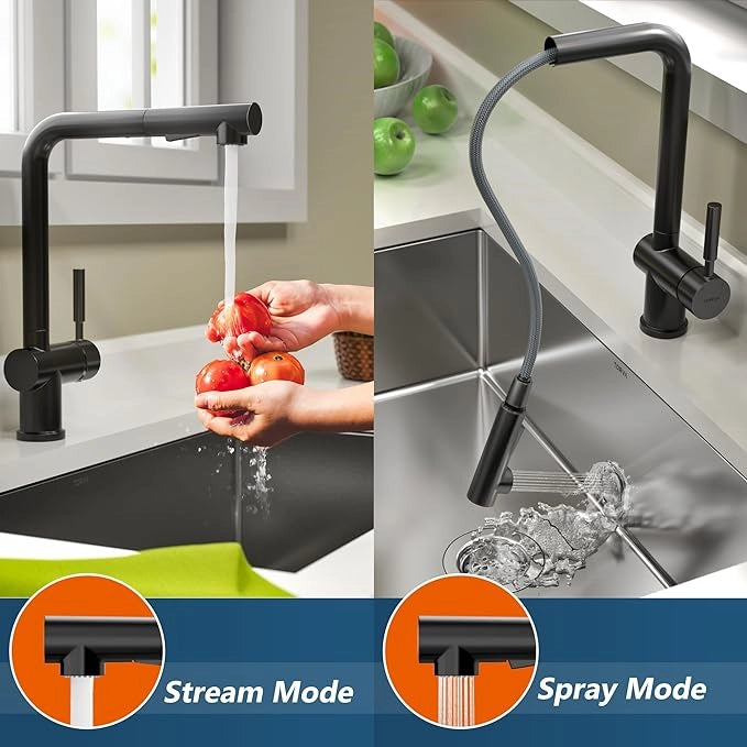 TORVA Single Handle Pull-Down Kitchen Faucet - All Black