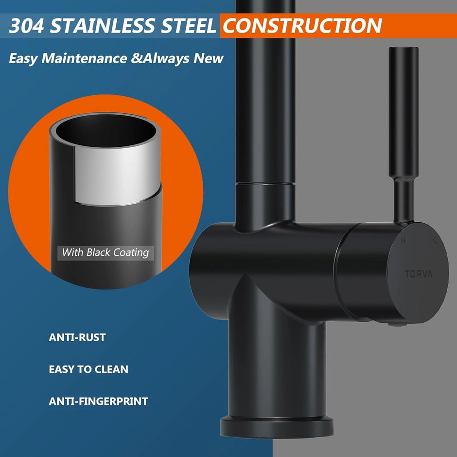 TORVA Single Handle Pull-Down Kitchen Faucet - All Black