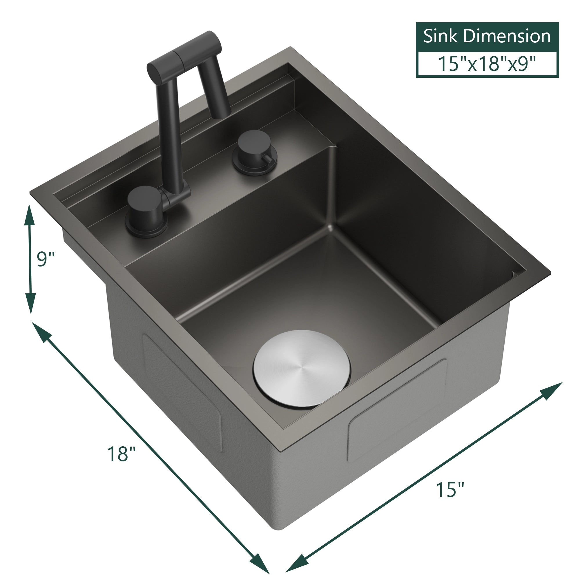 TORVA 15 x 18" RV Sink with Foldable Faucet