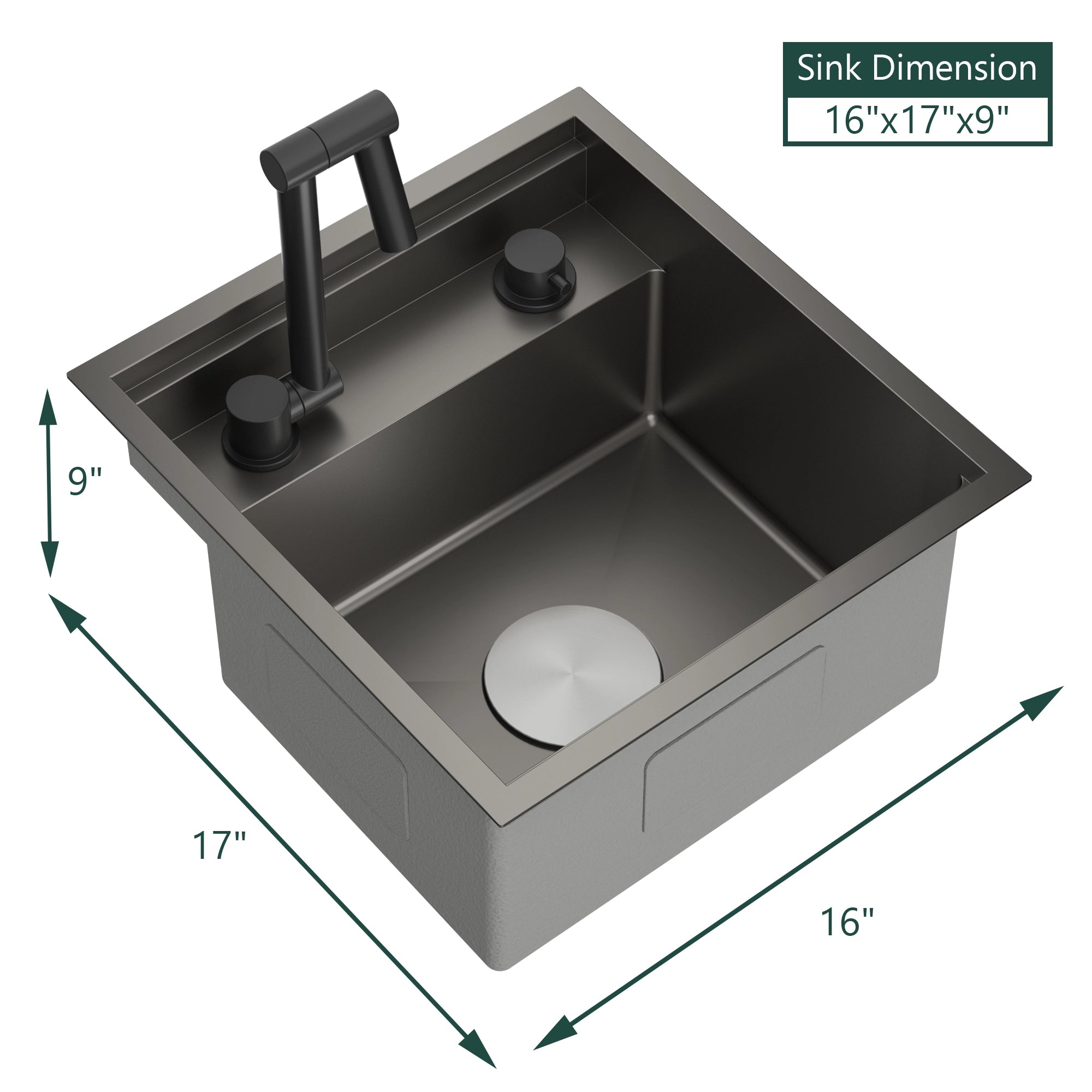 TORVA 16 x 17 x 9" RV Sink with Foldable Faucet