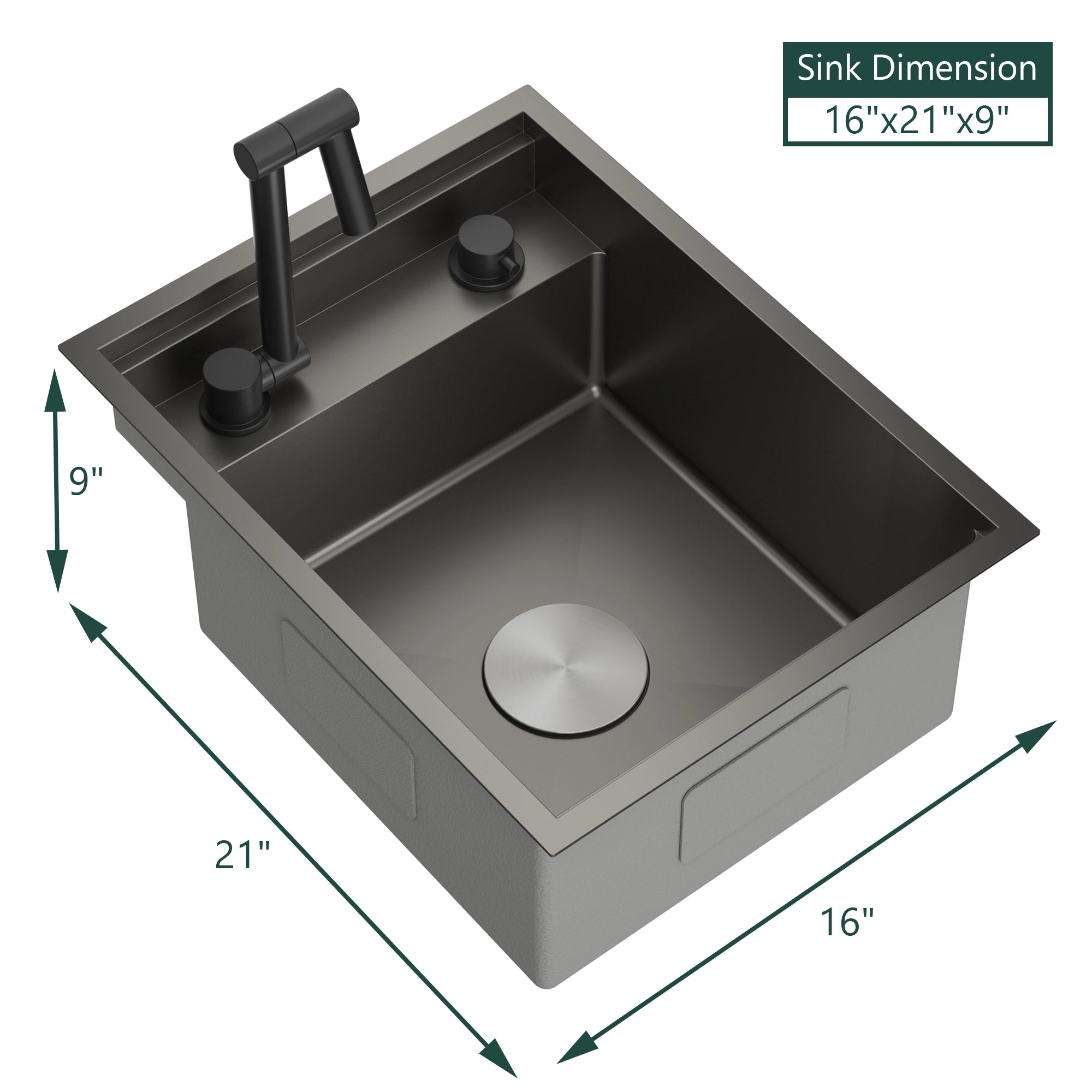 TORVA 16 x 21 x 9" RV Sink with Foldable Faucet