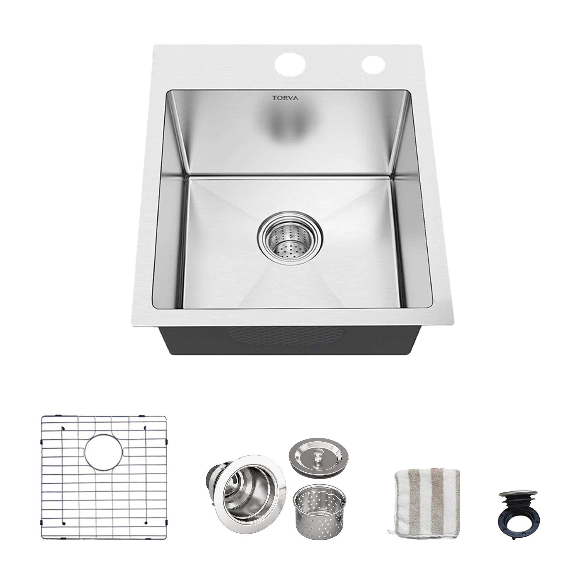 TORVA 18-inch Drop-in Topmount Bar Prep RV Sink – 16 Gauge Stainless Steel – Single Bowl