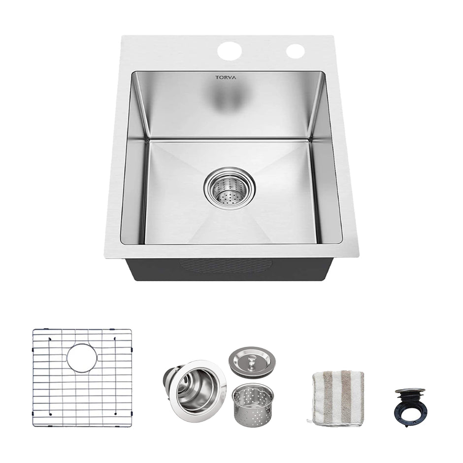 TORVA 18-inch Drop-in Topmount Bar Prep RV Sink – 16 Gauge Stainless Steel – Single Bowl