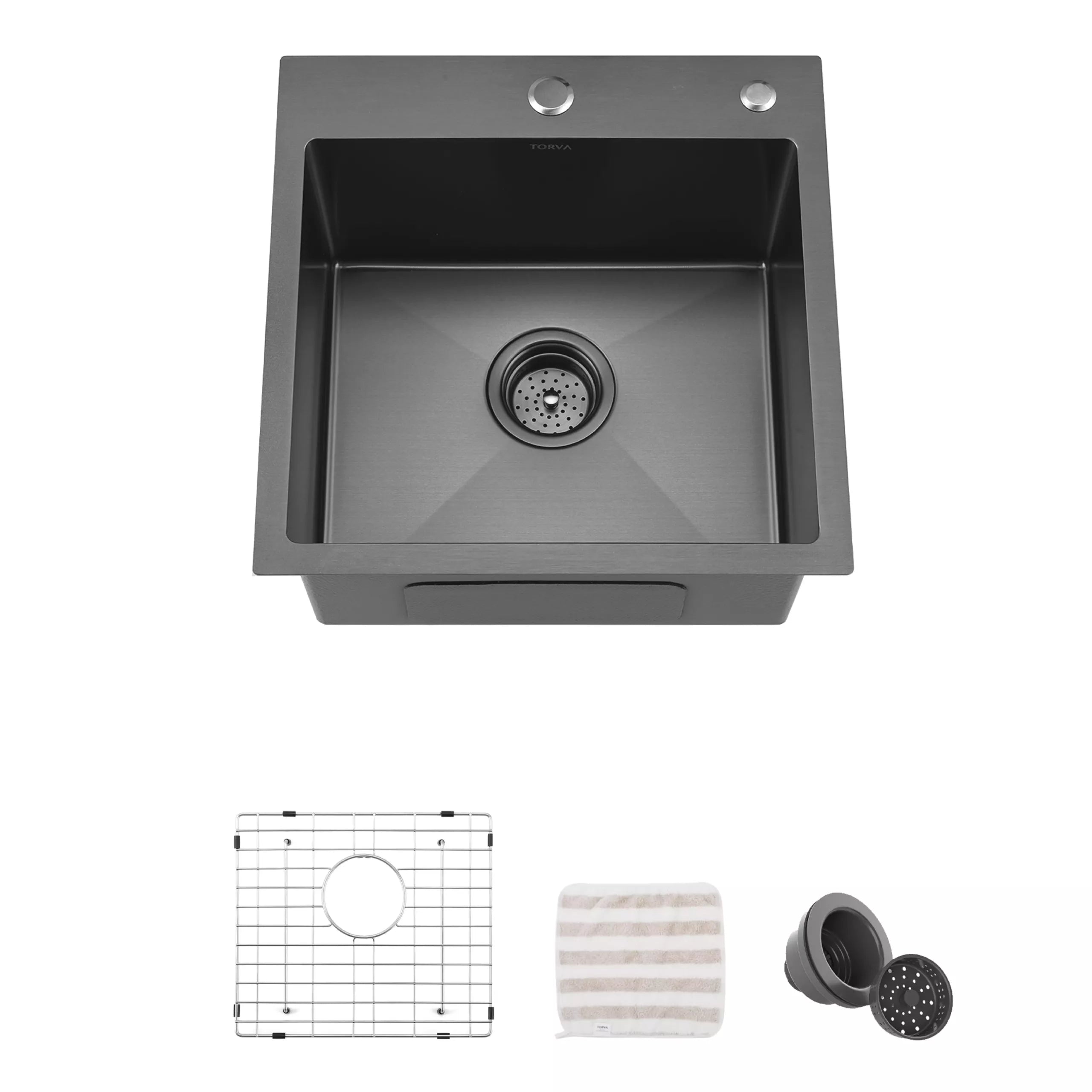 TORVA 18-inch Drop-in Topmount Bar Prep RV Sink Black – 16 Gauge Stainless Steel – Single Bowl