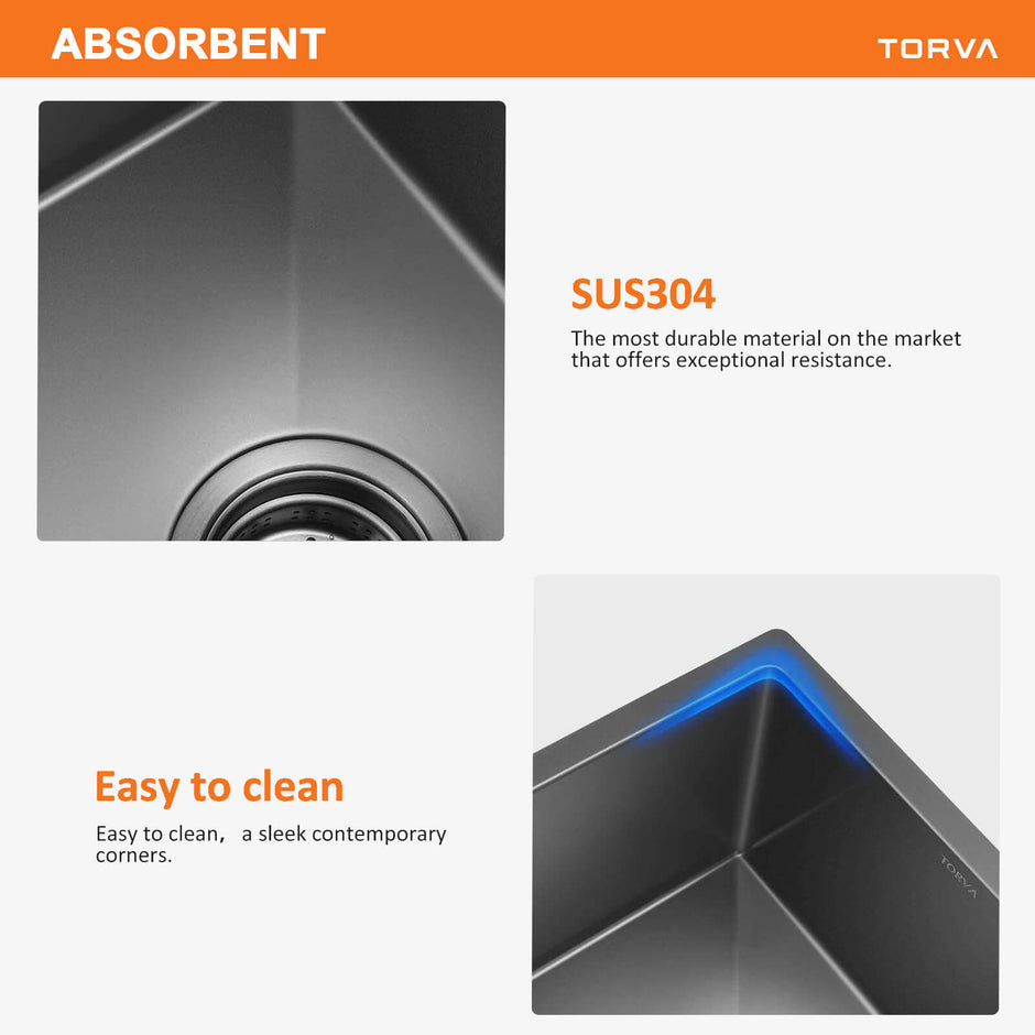 TORVA 18-inch Drop-in Topmount Bar Prep RV Sink Black – 16 Gauge Stainless Steel – Single Bowl
