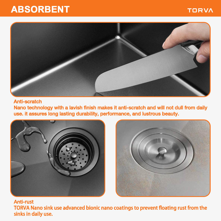TORVA 18-inch Drop-in Topmount Bar Prep RV Sink Black – 16 Gauge Stainless Steel – Single Bowl