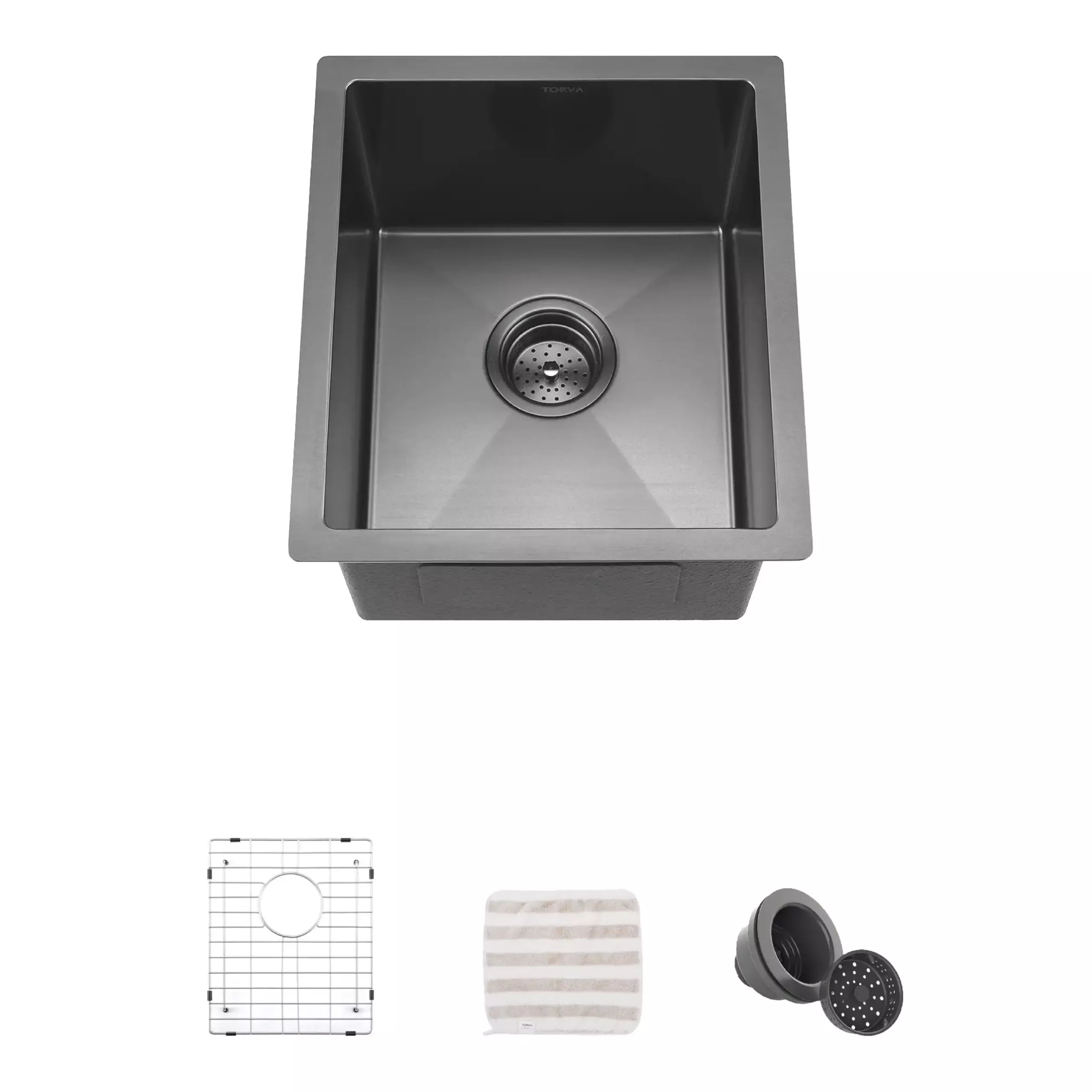 TORVA 15-inch Undermount Black Bar Prep RV Sink - 16 Gauge Stainless Steel