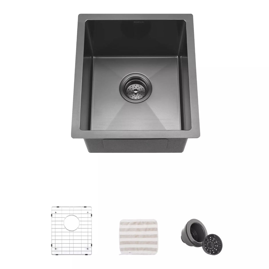 TORVA 15-inch Undermount Black Bar Prep RV Sink - 16 Gauge Stainless Steel